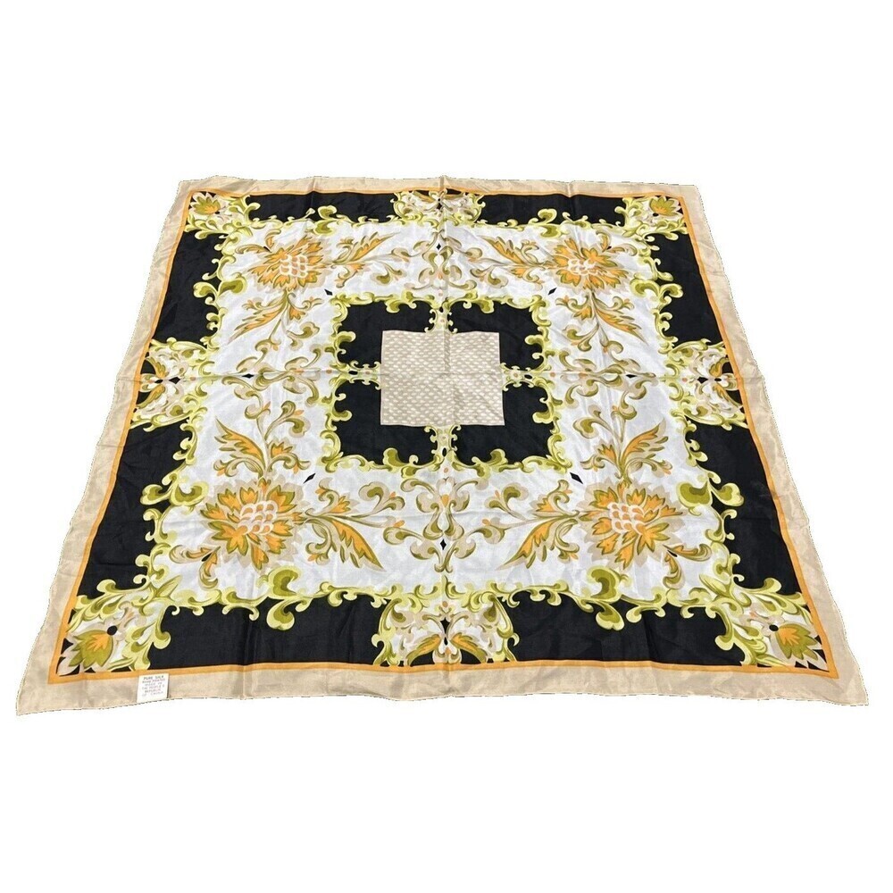 Triangle Vintage Luxurious Floral  Hand Printed Scarf Pure Silk  Made in China